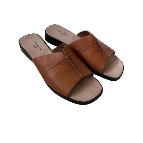 Dockers Women's Brown Leather Slide Sandals Casual Summer Slip On 8M - Picture 5 of 7